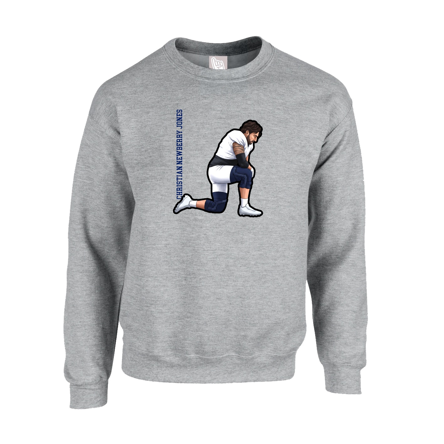 Fleece Crew — Name Vertical in Grey