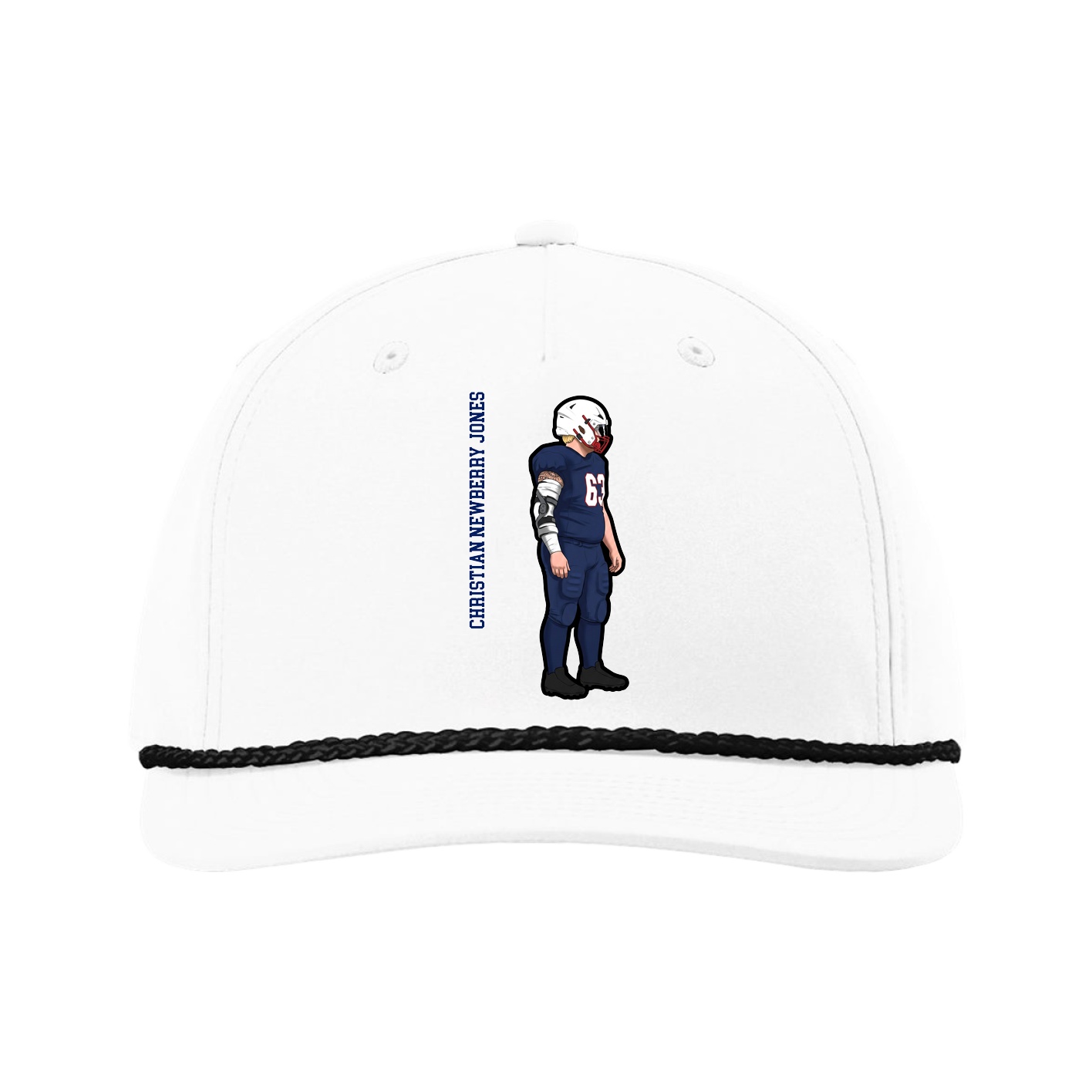 Five-Panel Classic Rope Cap — Name Vertical in White