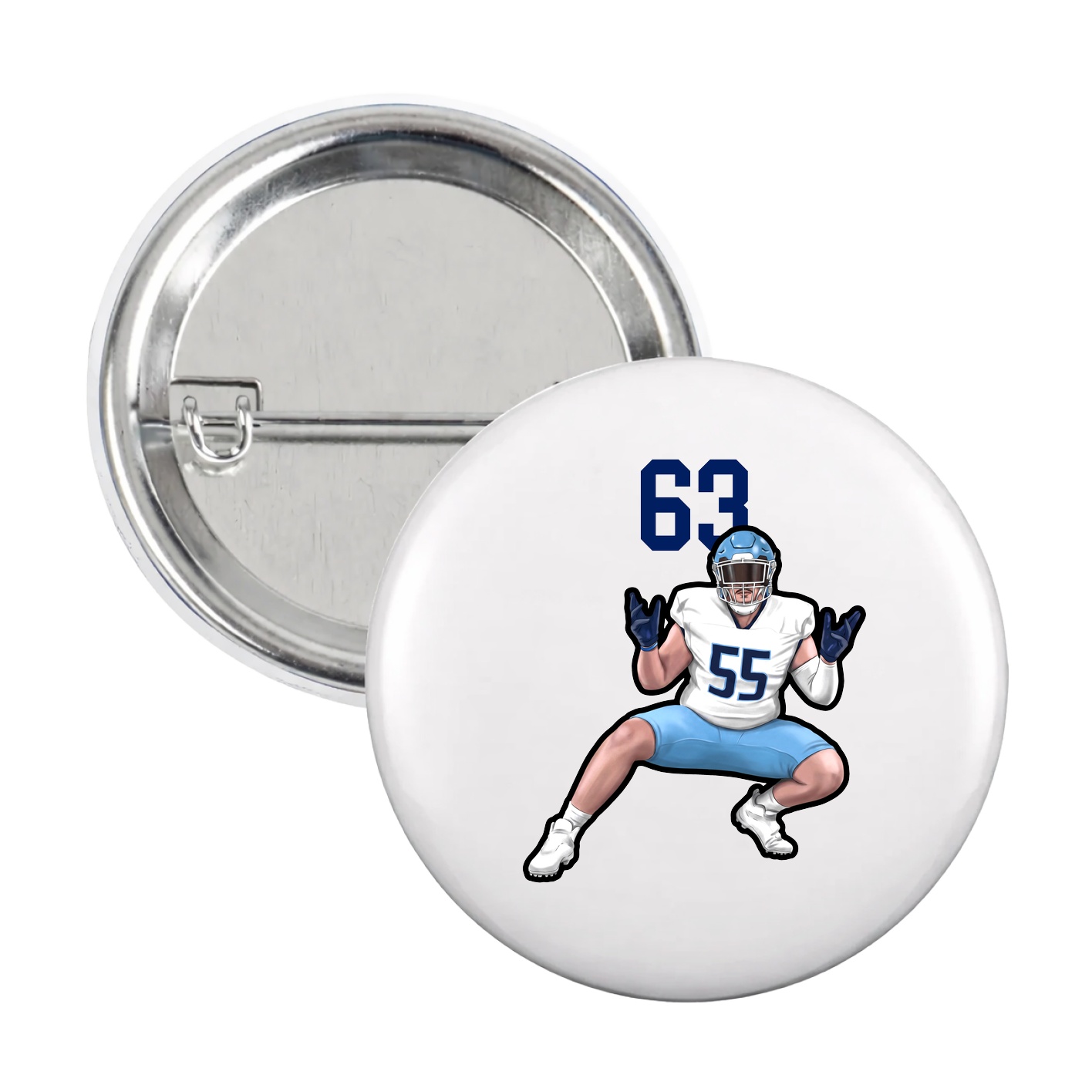 Game Day Button — Number Top in White