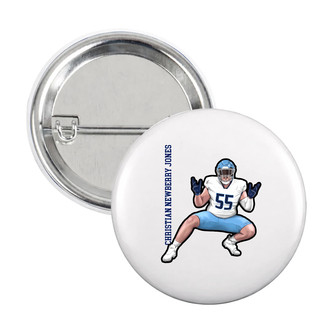 Game Day Button — Name Vertical in White