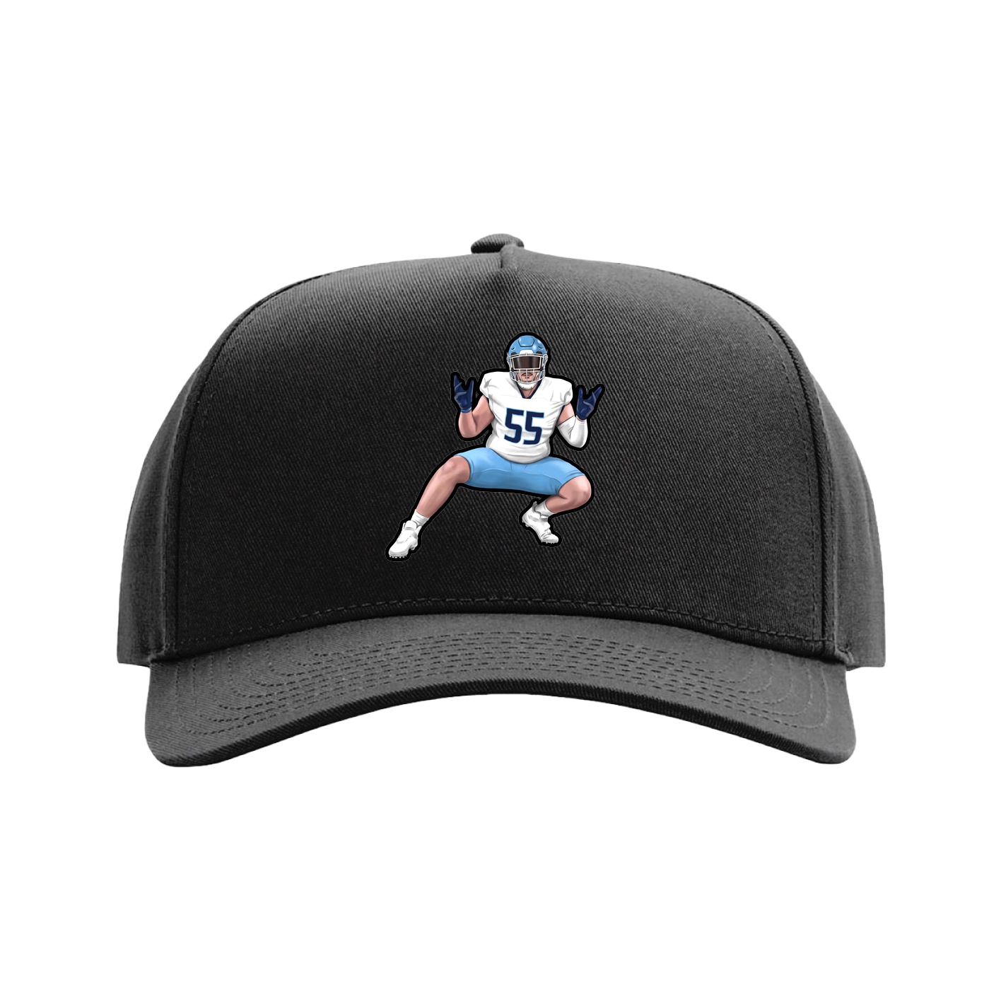 Full Fabric Five-Panel Champ Cap — Name Vertical in Black