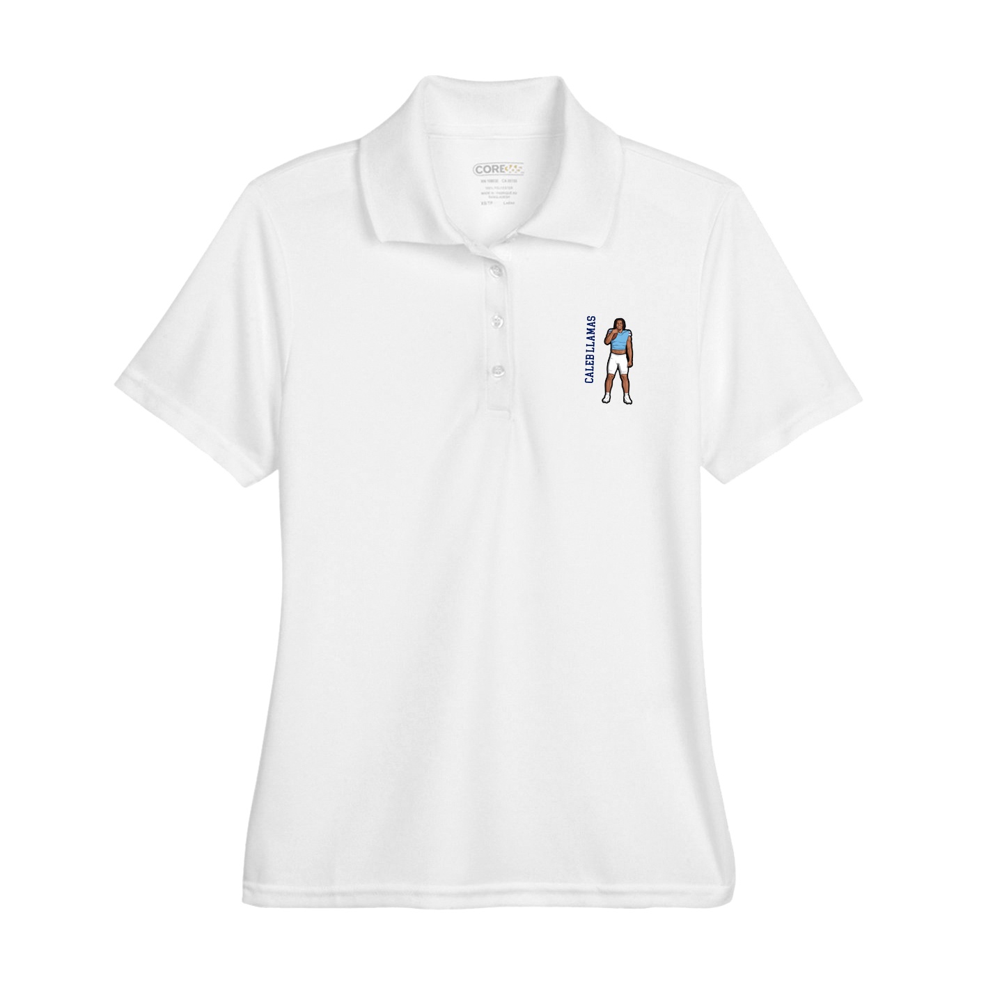 Womens Performance Polo — Name Vertical in White
