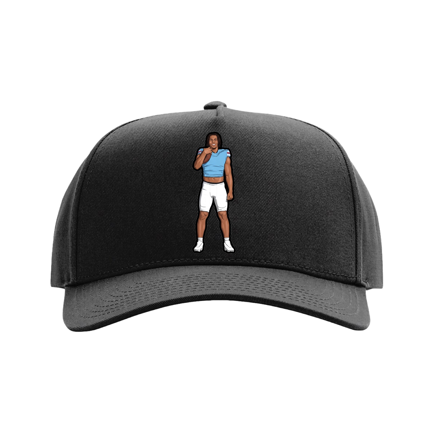 Full Fabric Five-Panel Champ Cap — Name Vertical in Black