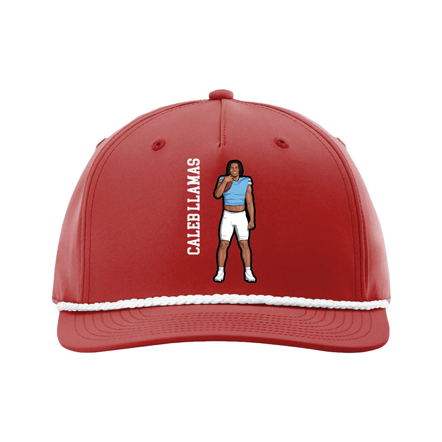 Five-Panel Classic Rope Cap — Name Vertical in Red