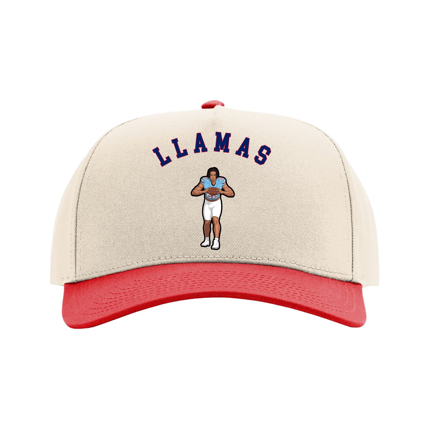 Full Fabric Five-Panel Champ Cap — Shirsey Arch in Cream/Red