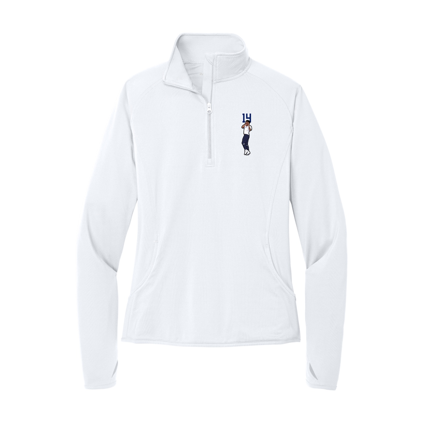 Women's Q-Zip Pullover — Number Top in White