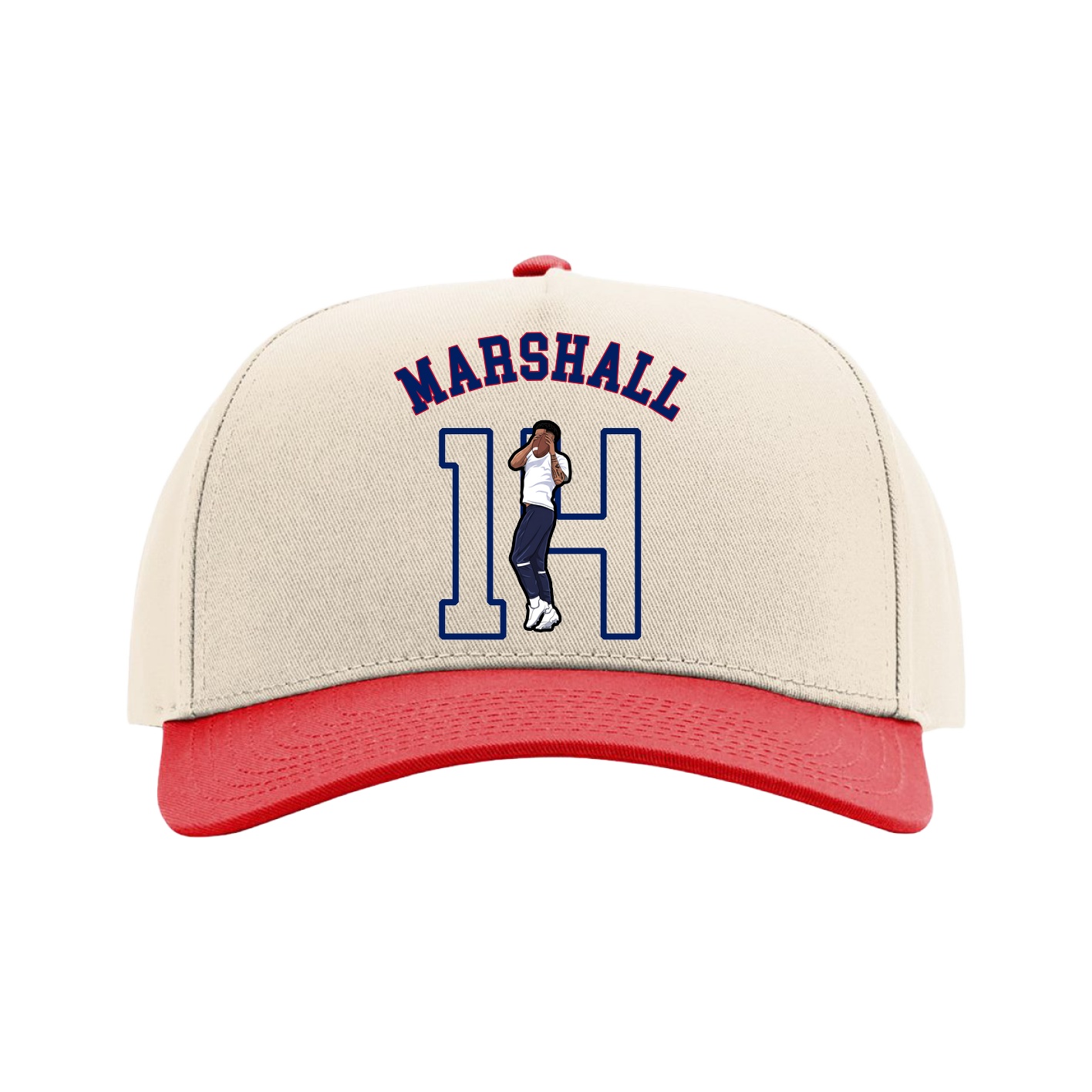 Full Fabric Five-Panel Champ Cap — Shirsey Arch in Cream/Red