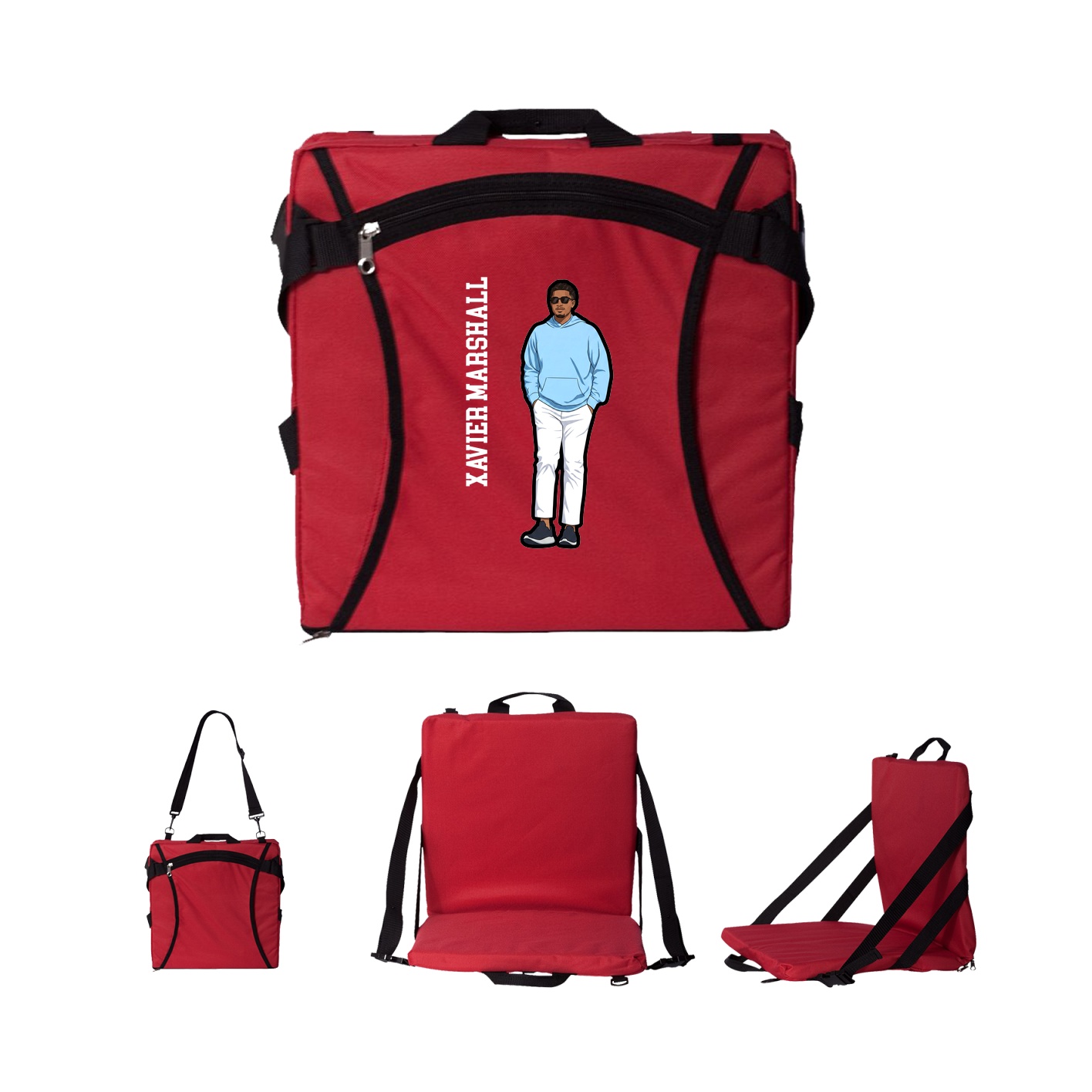 Folding Stadium Seat — Name Vertical in Red