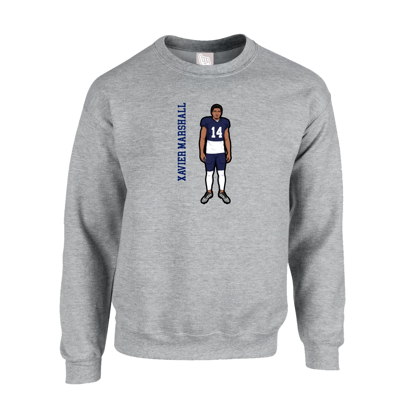 Fleece Crew — Name Vertical in Grey