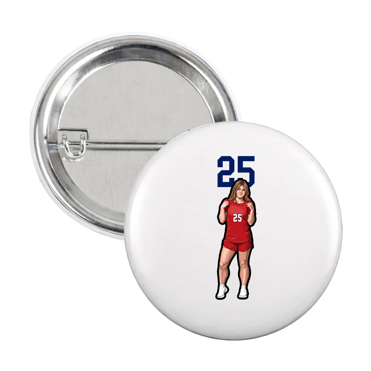 Game Day Button — Number Top in White