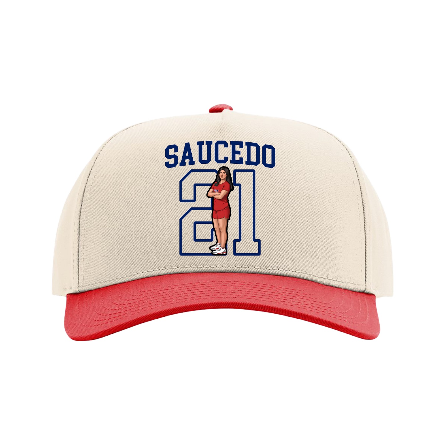 Full Fabric Five-Panel Champ Cap — Shirsey in Cream/Red