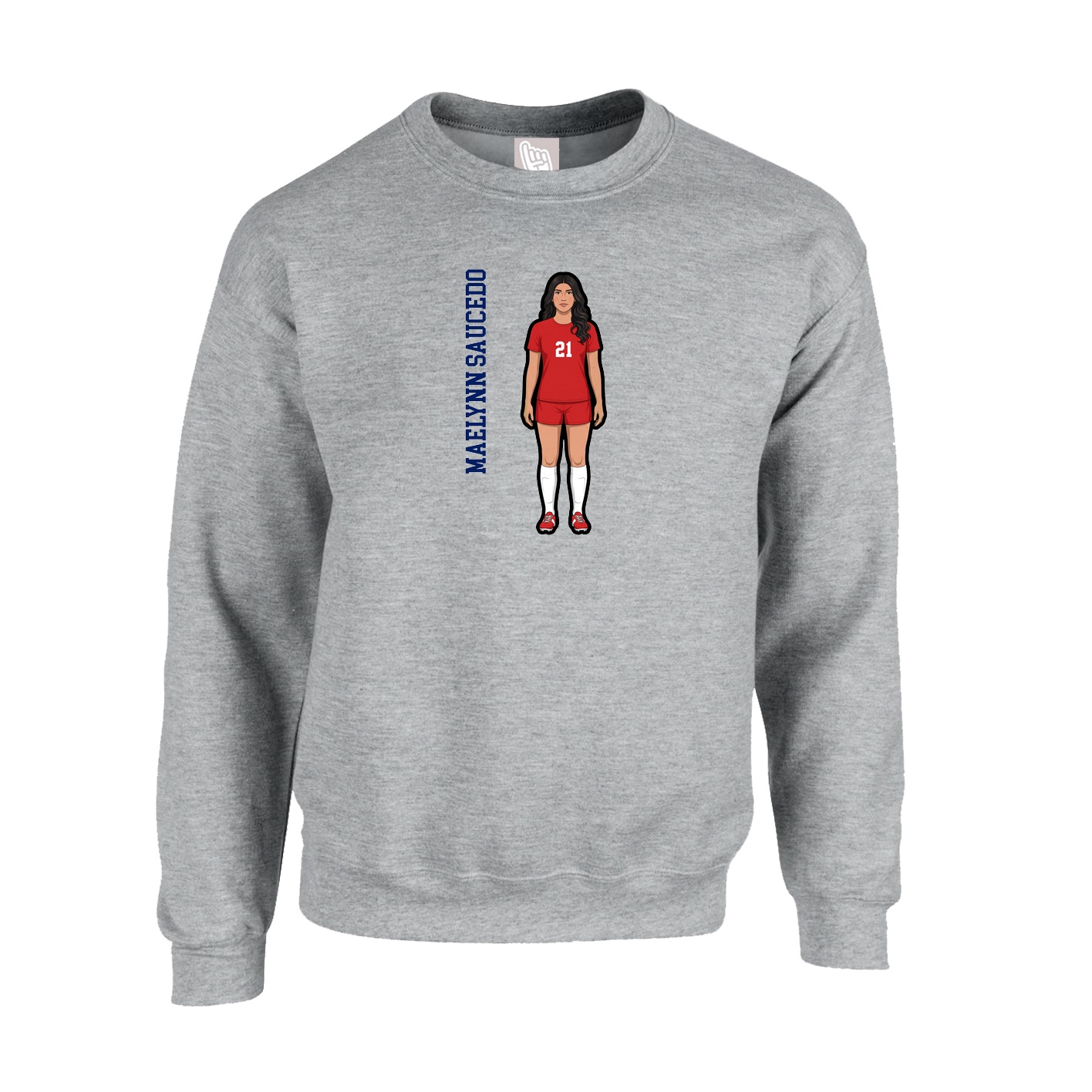 Fleece Crew — Name Vertical in Grey