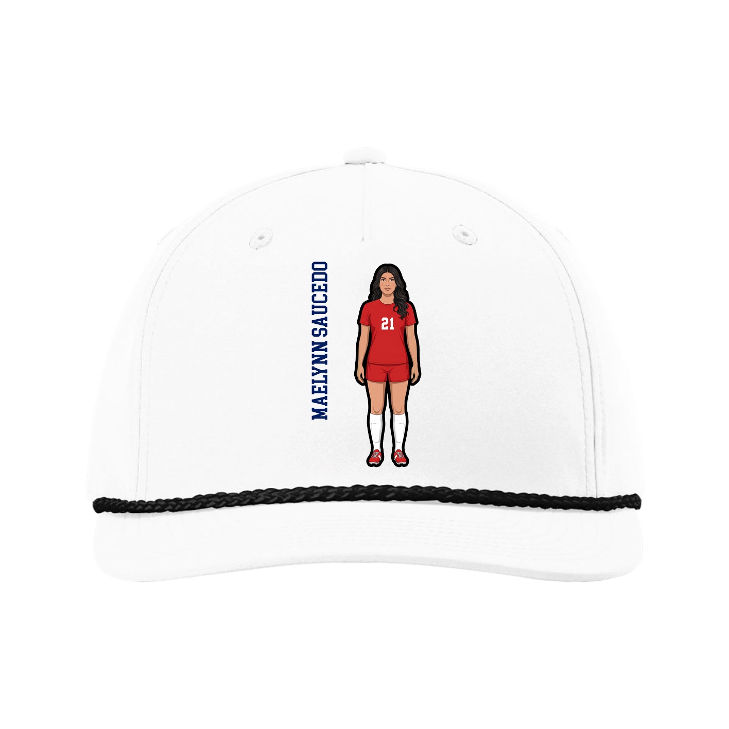 Five-Panel Classic Rope Cap — Name Vertical in White