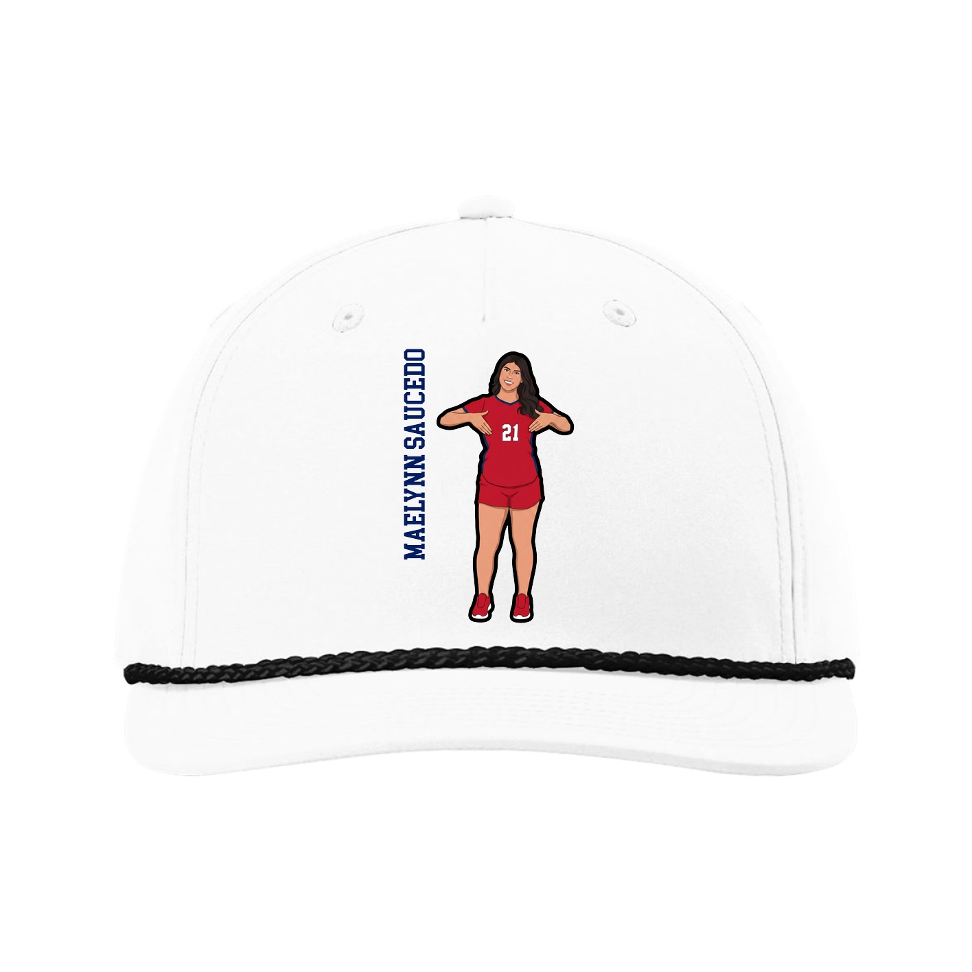 Five-Panel Classic Rope Cap — Name Vertical in White