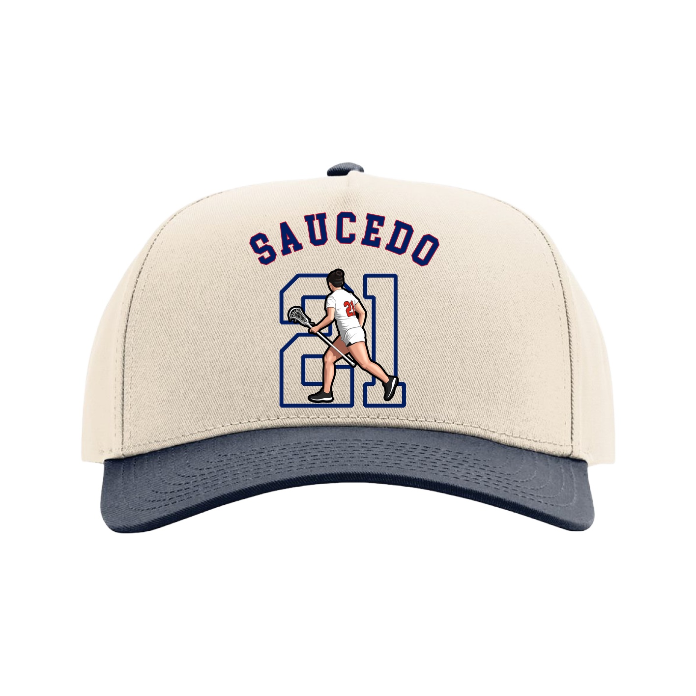 Full Fabric Five-Panel Champ Cap — Shirsey Arch in Cream/Navy