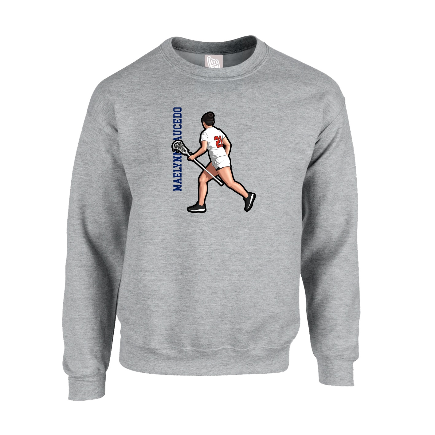 Fleece Crew — Name Vertical in Grey