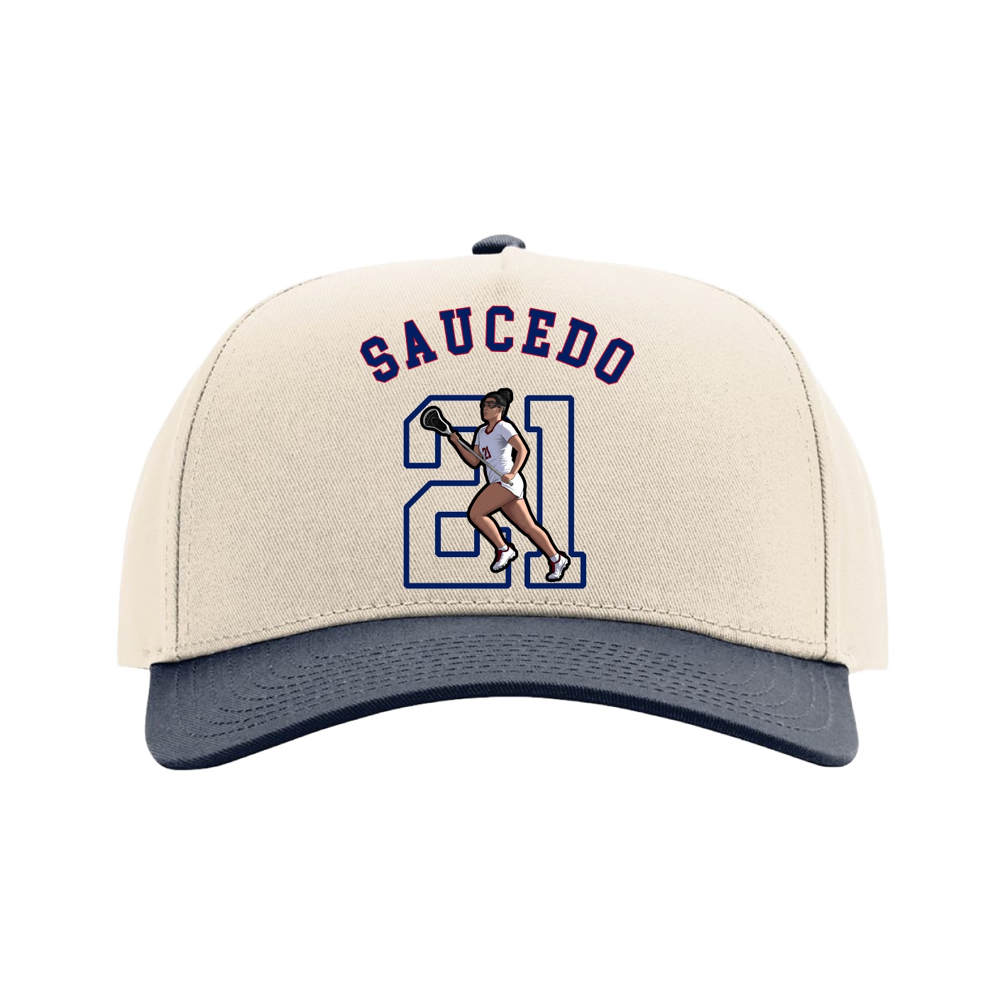 Full Fabric Five-Panel Champ Cap — Shirsey Arch in Cream/Navy