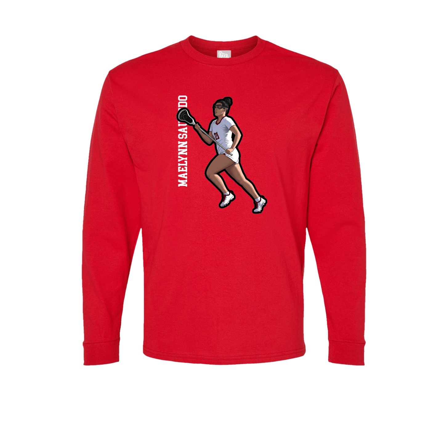 Long Sleeve Tee — Name Vertical in Red