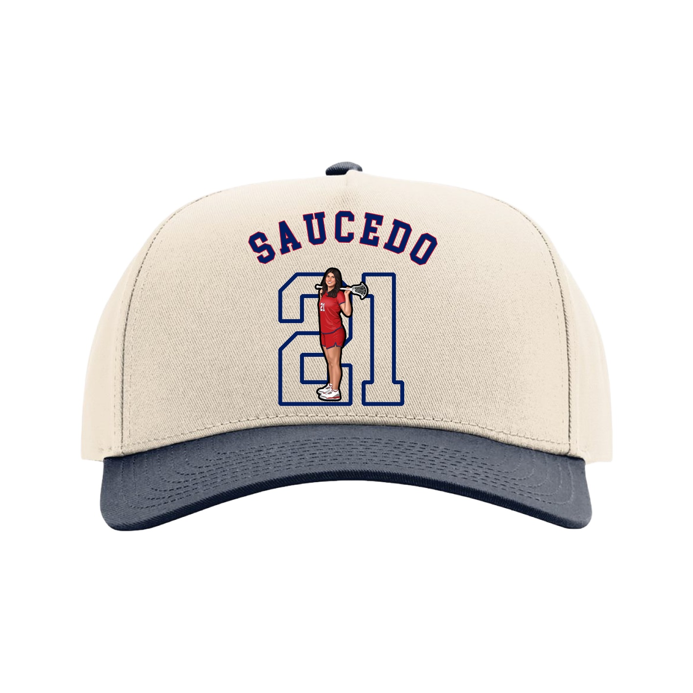 Full Fabric Five-Panel Champ Cap — Shirsey Arch in Cream/Navy