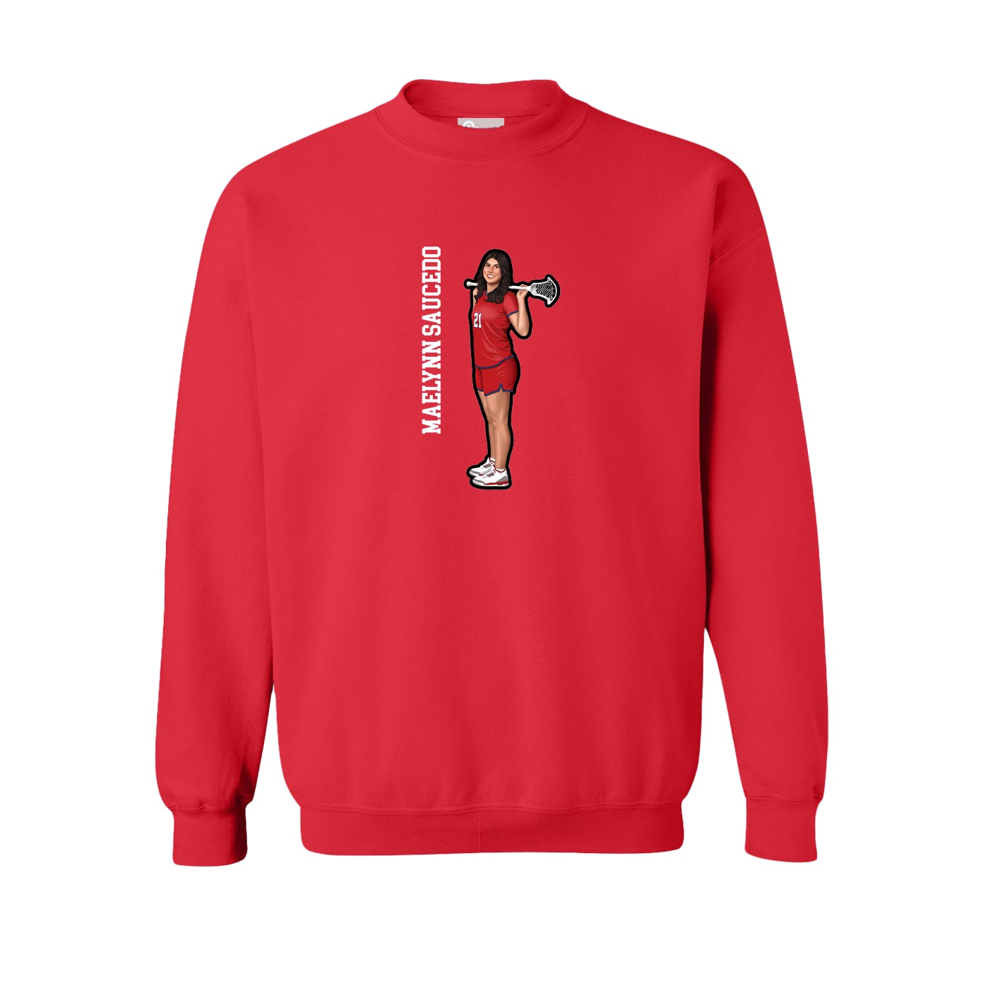 Fleece Crew — Name Vertical in Red