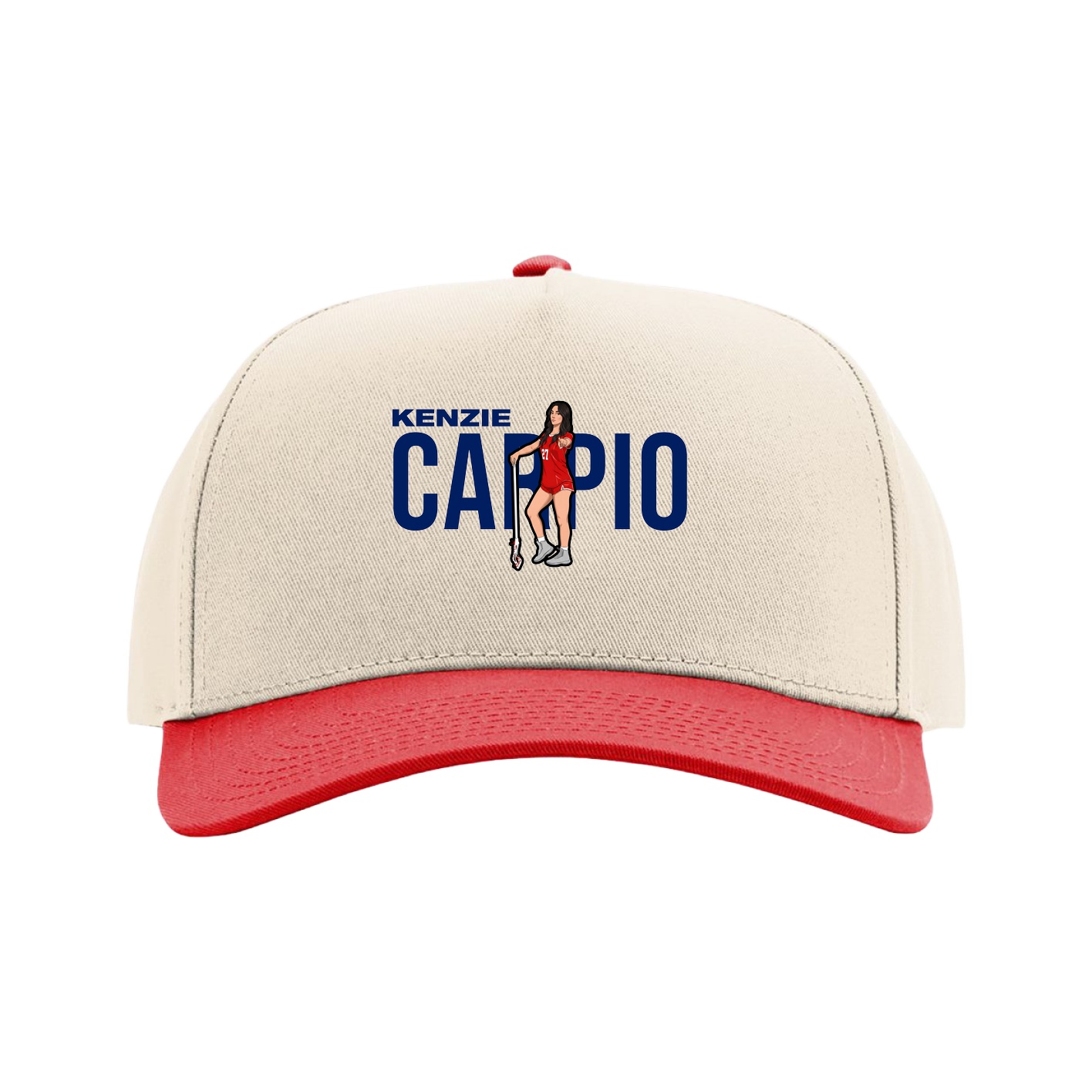 Full Fabric Five-Panel Champ Cap — Player Name in Cream/Red