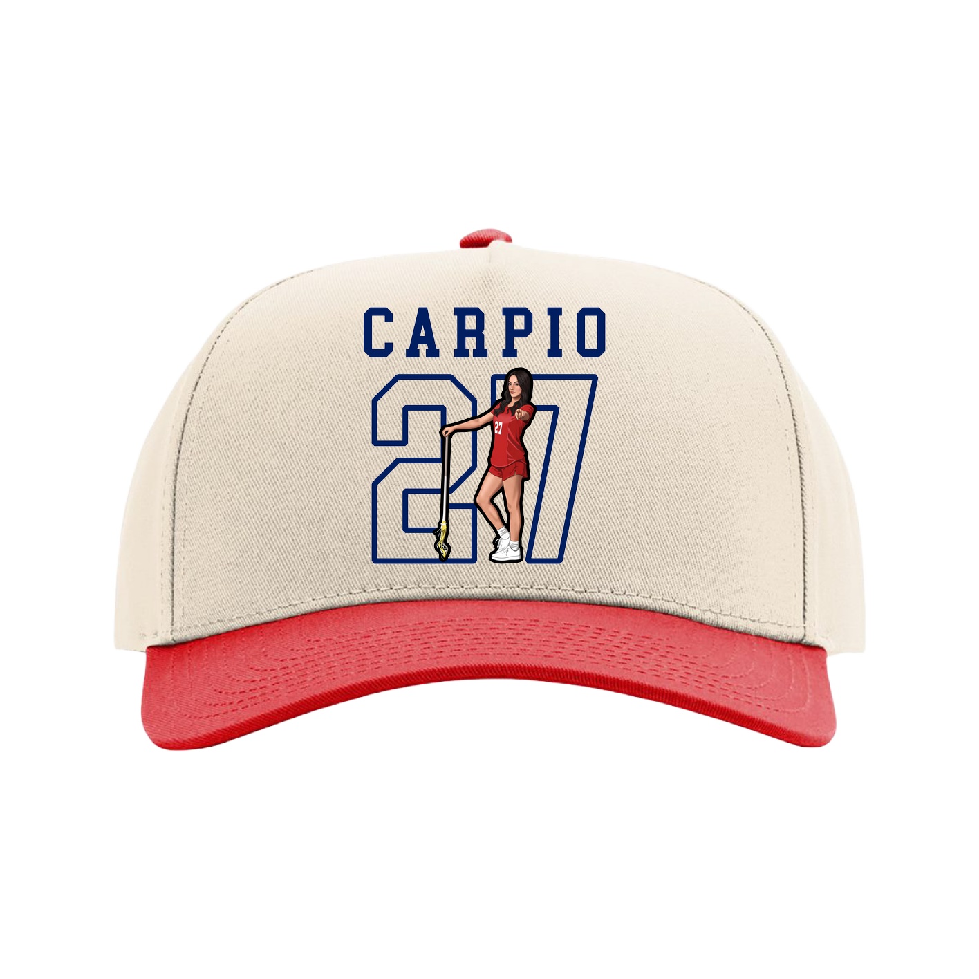 Full Fabric Five-Panel Champ Cap — Shirsey in Cream/Red