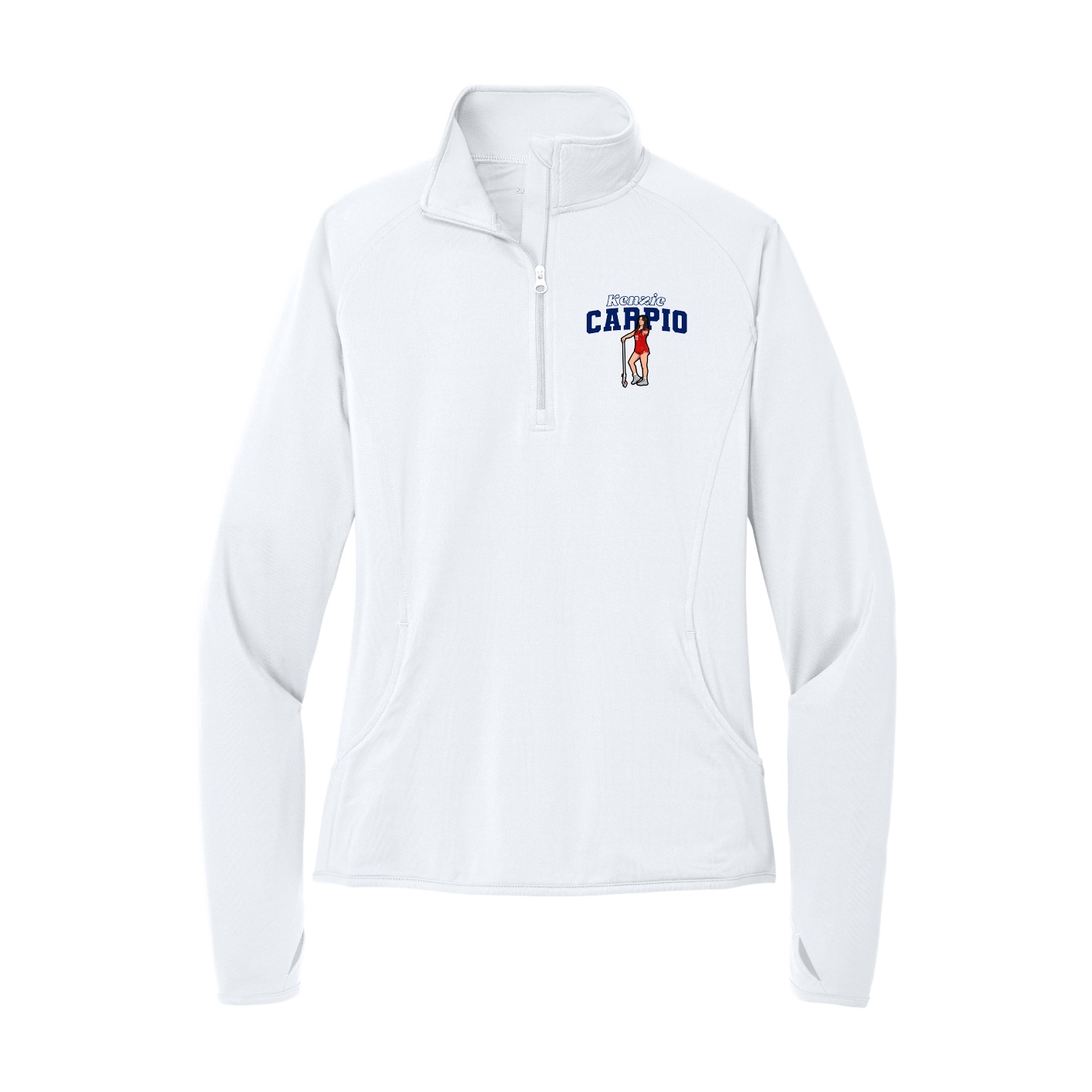 Women's Q-Zip Pullover — Name Arch in White