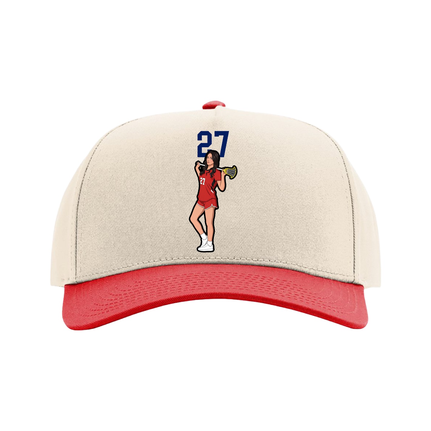 Full Fabric Five-Panel Champ Cap — Number Top in Cream/Red