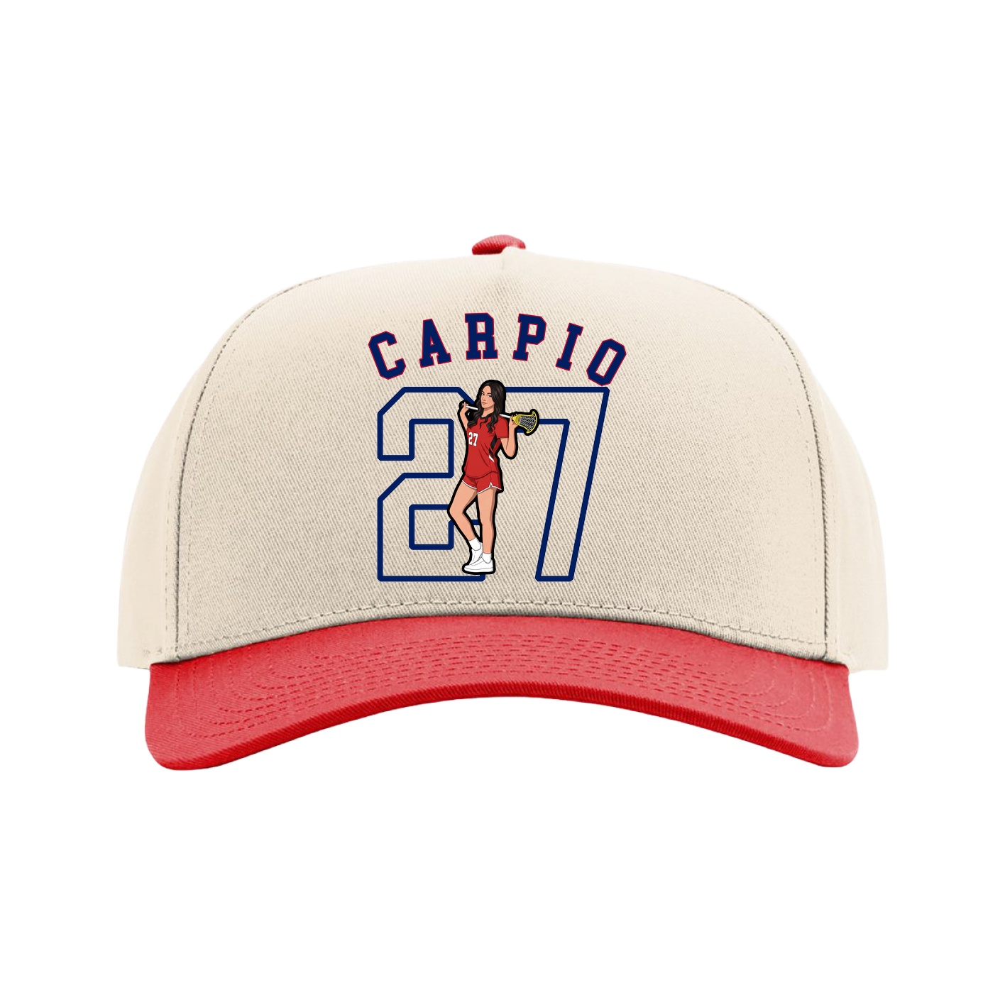 Full Fabric Five-Panel Champ Cap — Shirsey Arch in Cream/Red