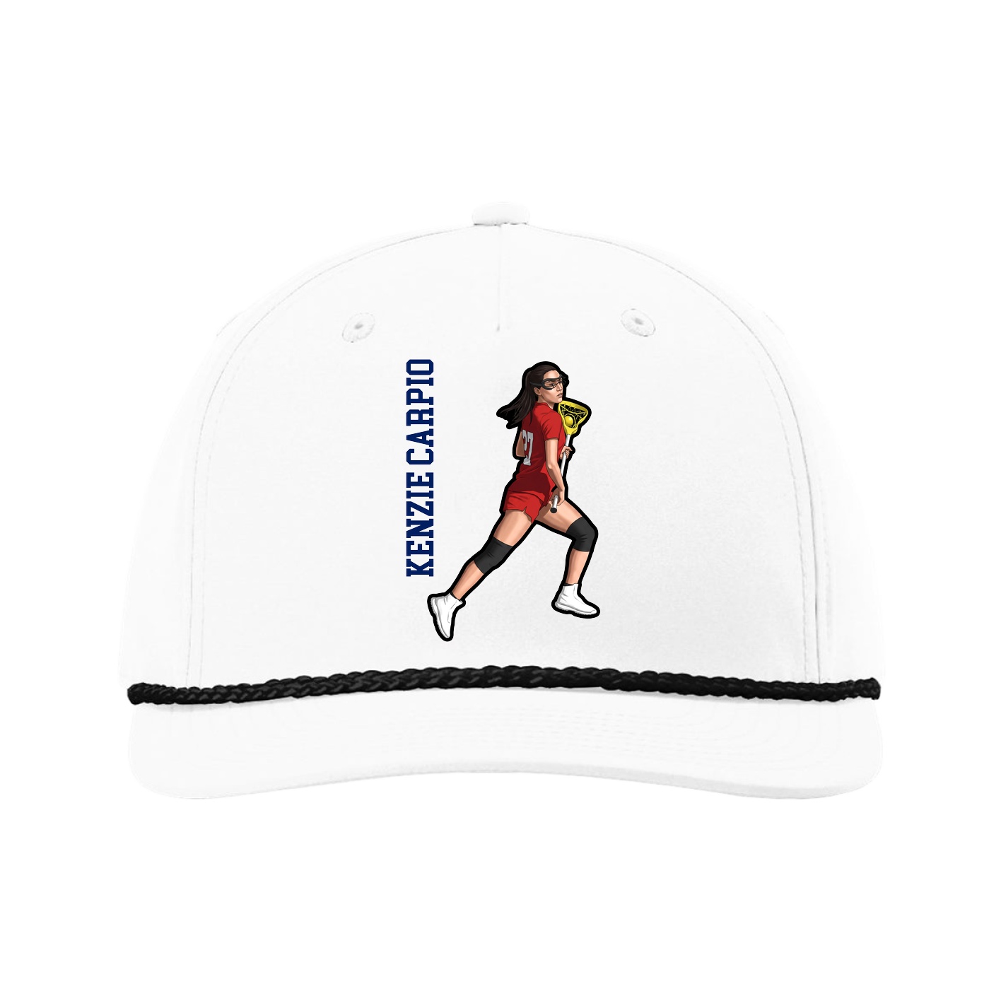Five-Panel Classic Rope Cap — Name Vertical in White