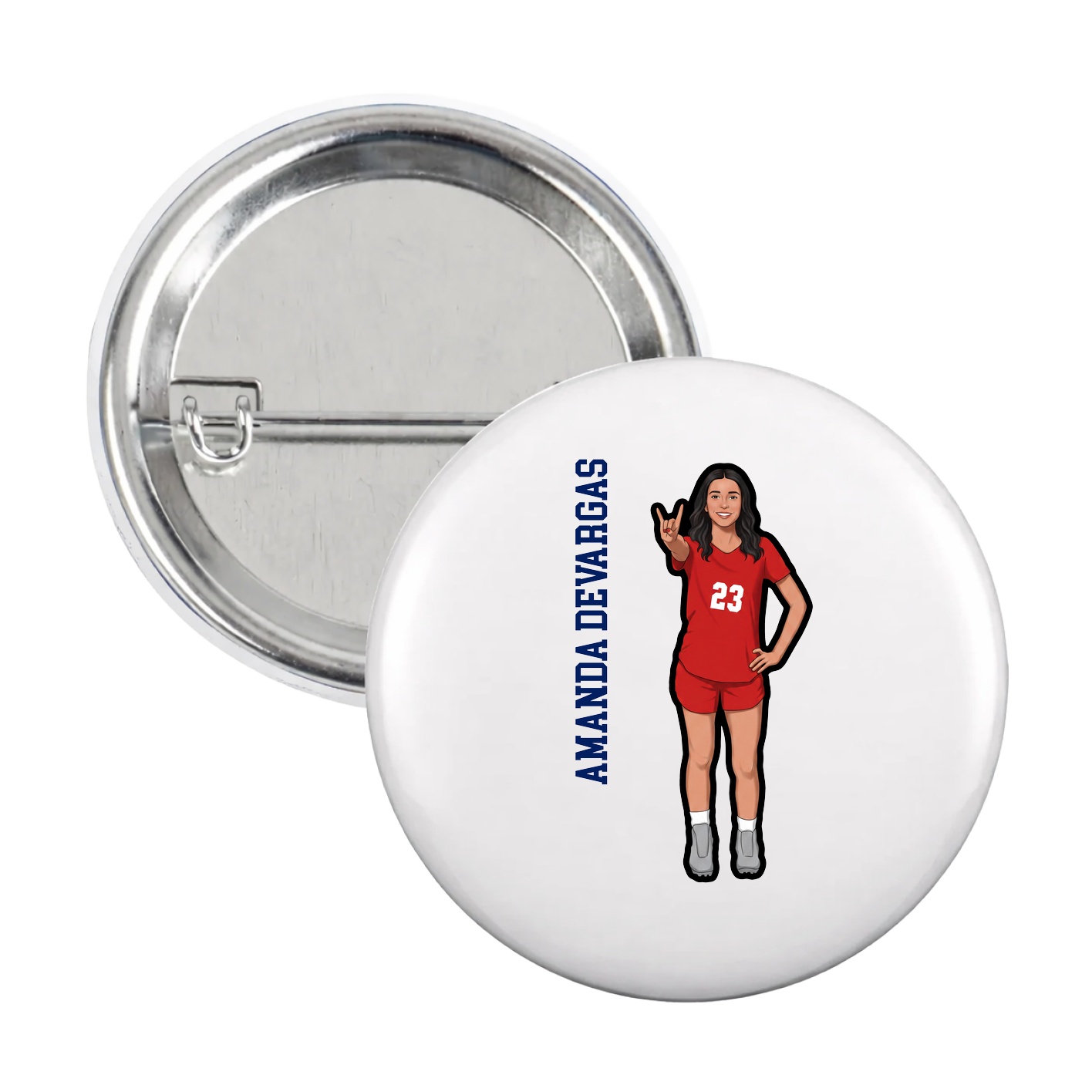 Game Day Button — Name Vertical in White