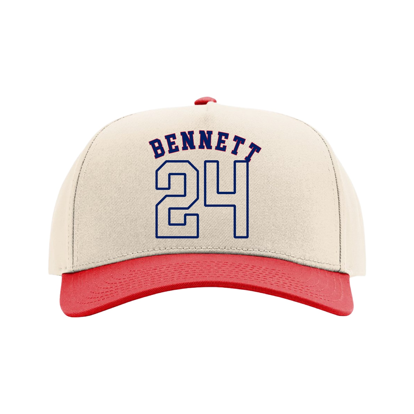 Full Fabric Five-Panel Champ Cap — Shirsey Arch in Cream/Red