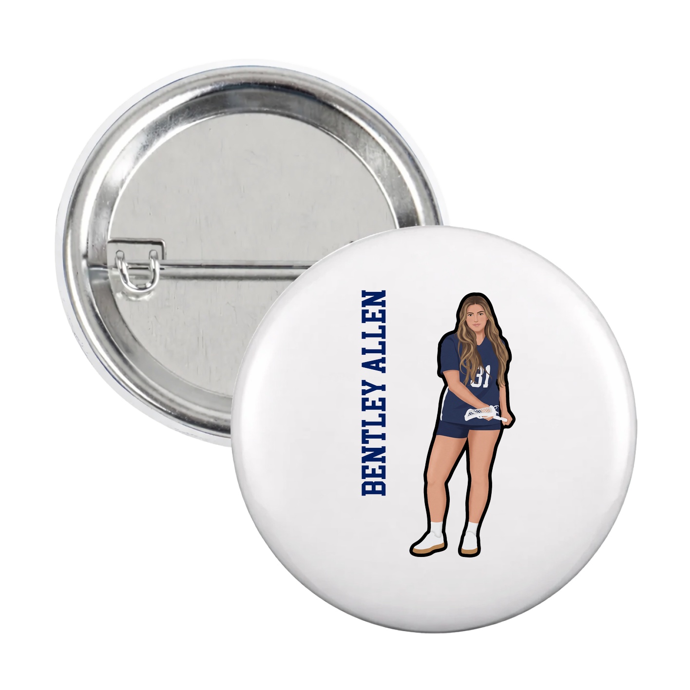 Game Day Button — Name Vertical in White