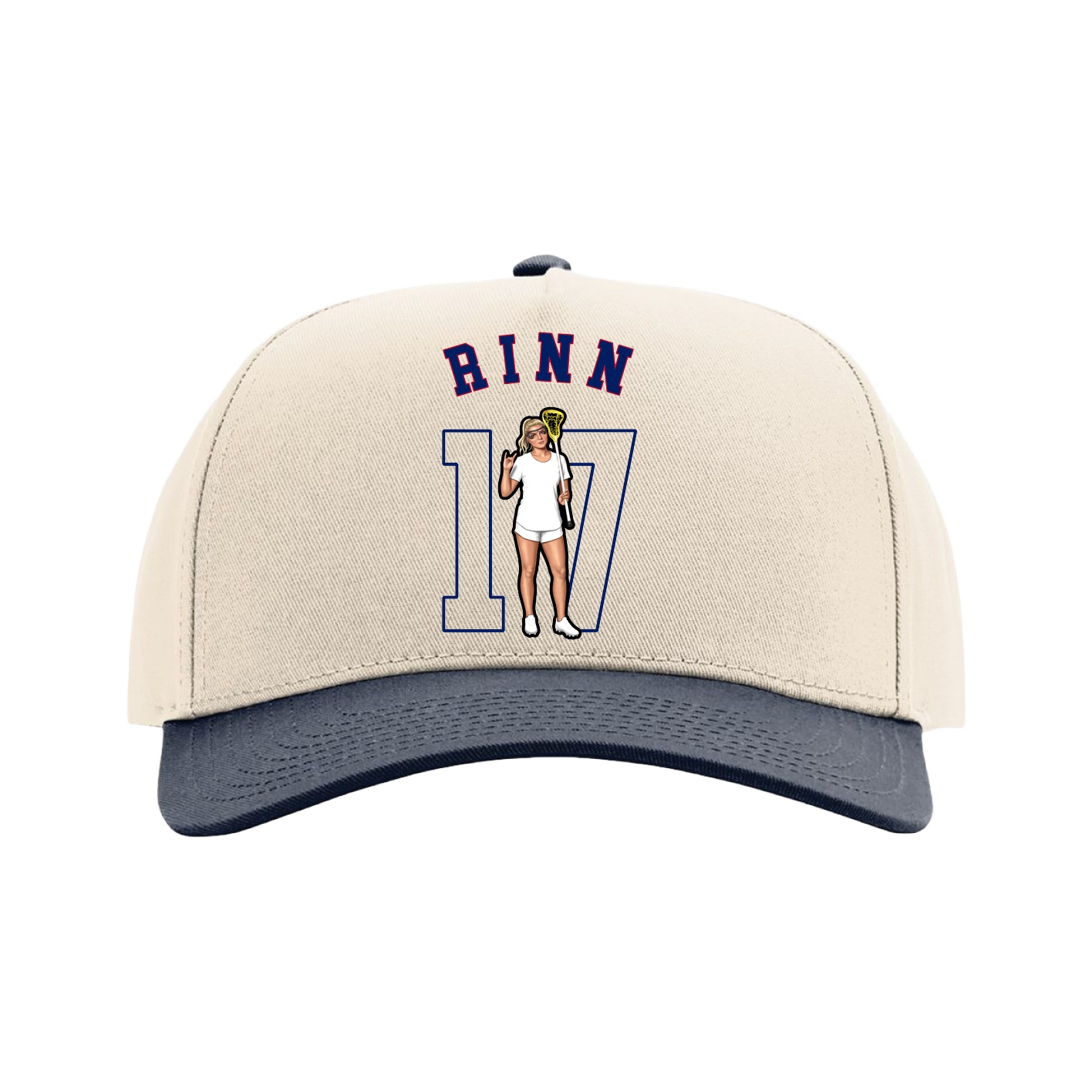 Full Fabric Five-Panel Champ Cap — Shirsey Arch in Cream/Navy