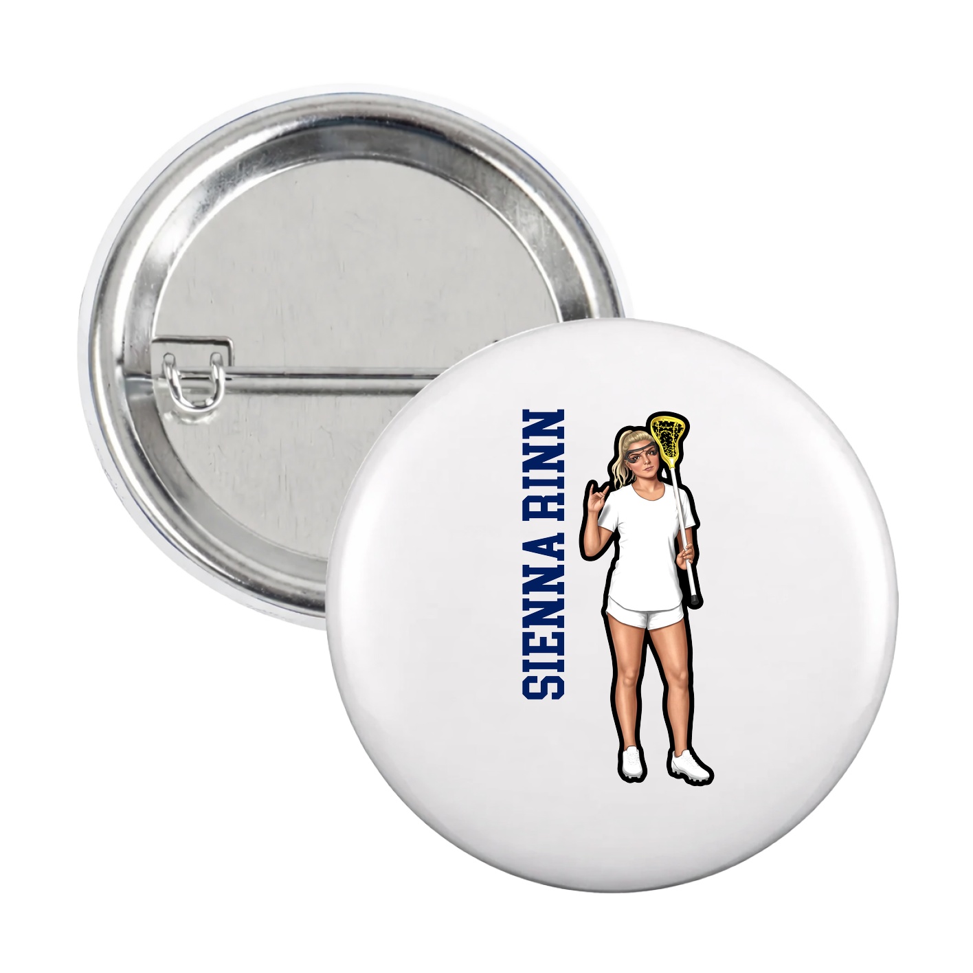 Game Day Button — Name Vertical in White