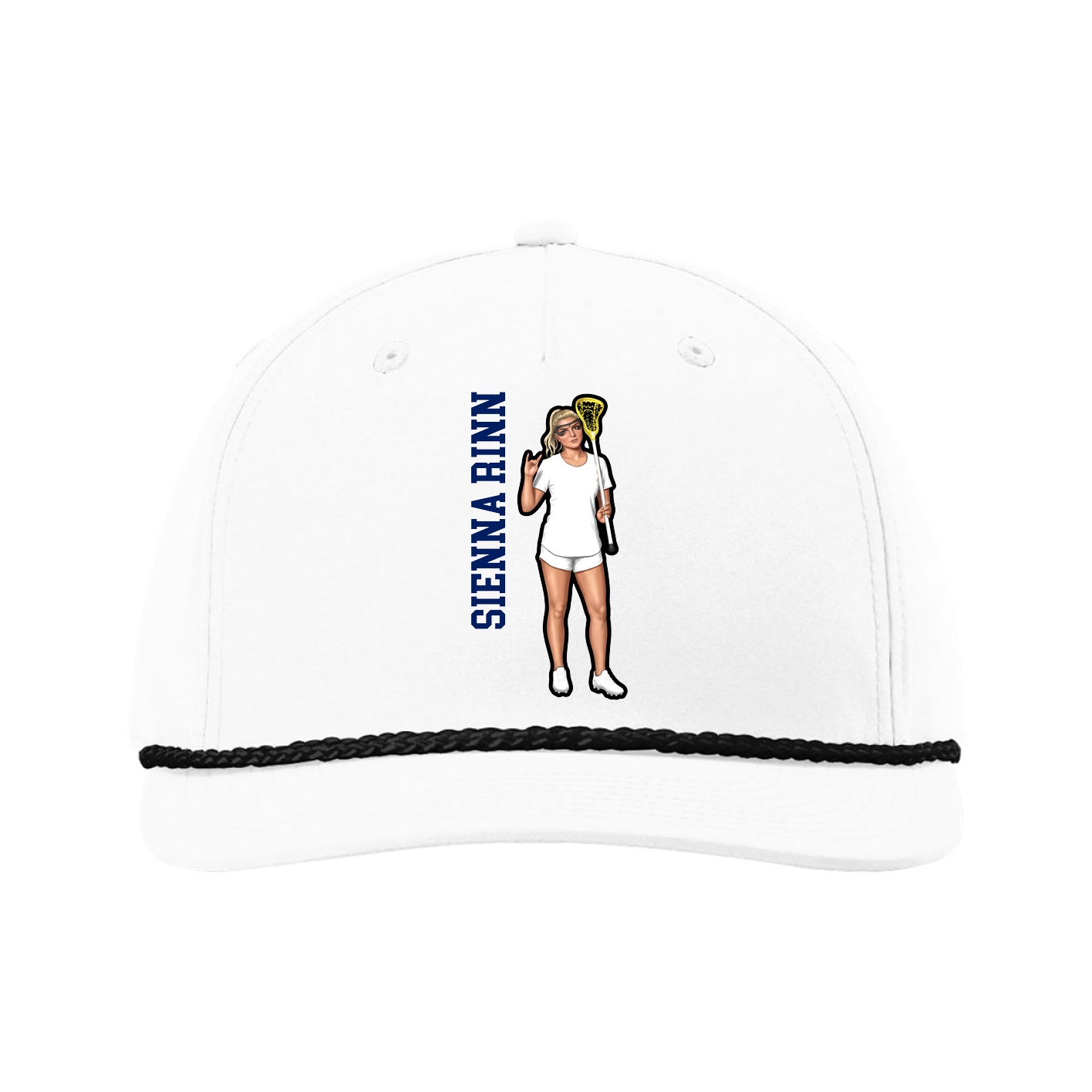 Five-Panel Classic Rope Cap — Name Vertical in White