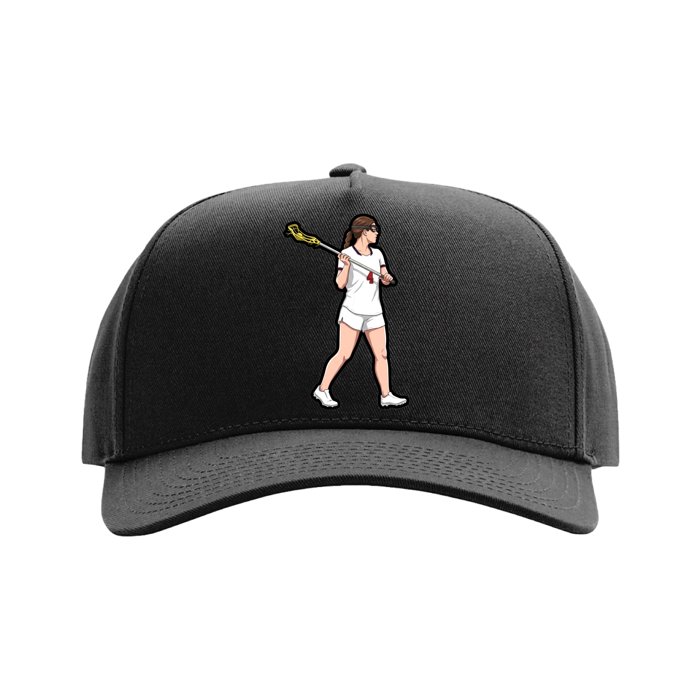 Full Fabric Five-Panel Champ Cap — Name Vertical in Black