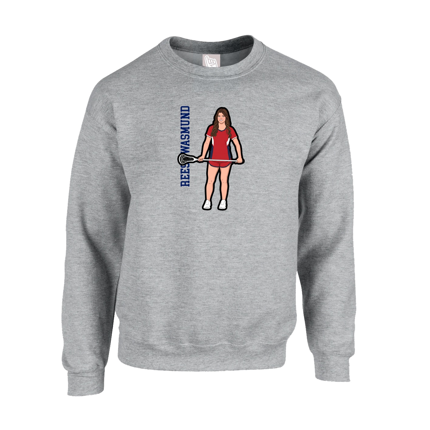 Fleece Crew — Name Vertical in Grey