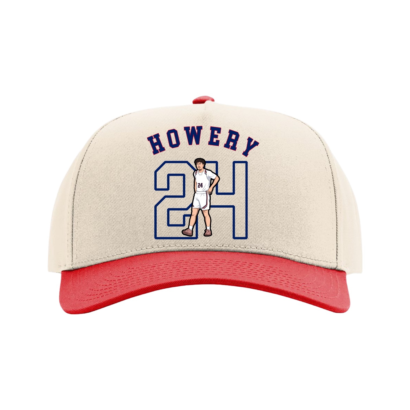 Full Fabric Five-Panel Champ Cap — Shirsey Arch in Cream/Red