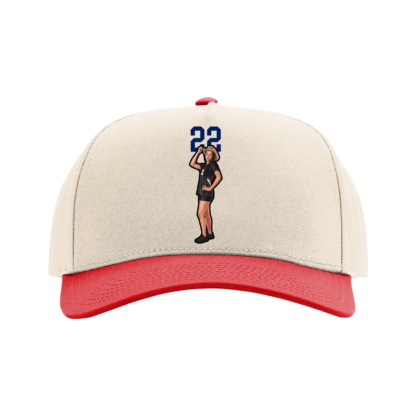 Full Fabric Five-Panel Champ Cap — Number Top in Cream/Red