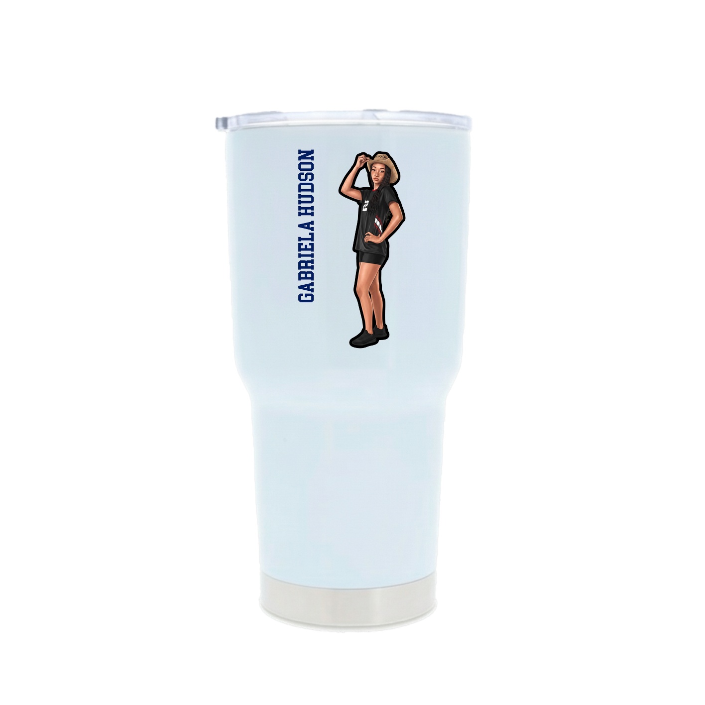 30oz Stainless Steel Tumbler — Name Vertical in White