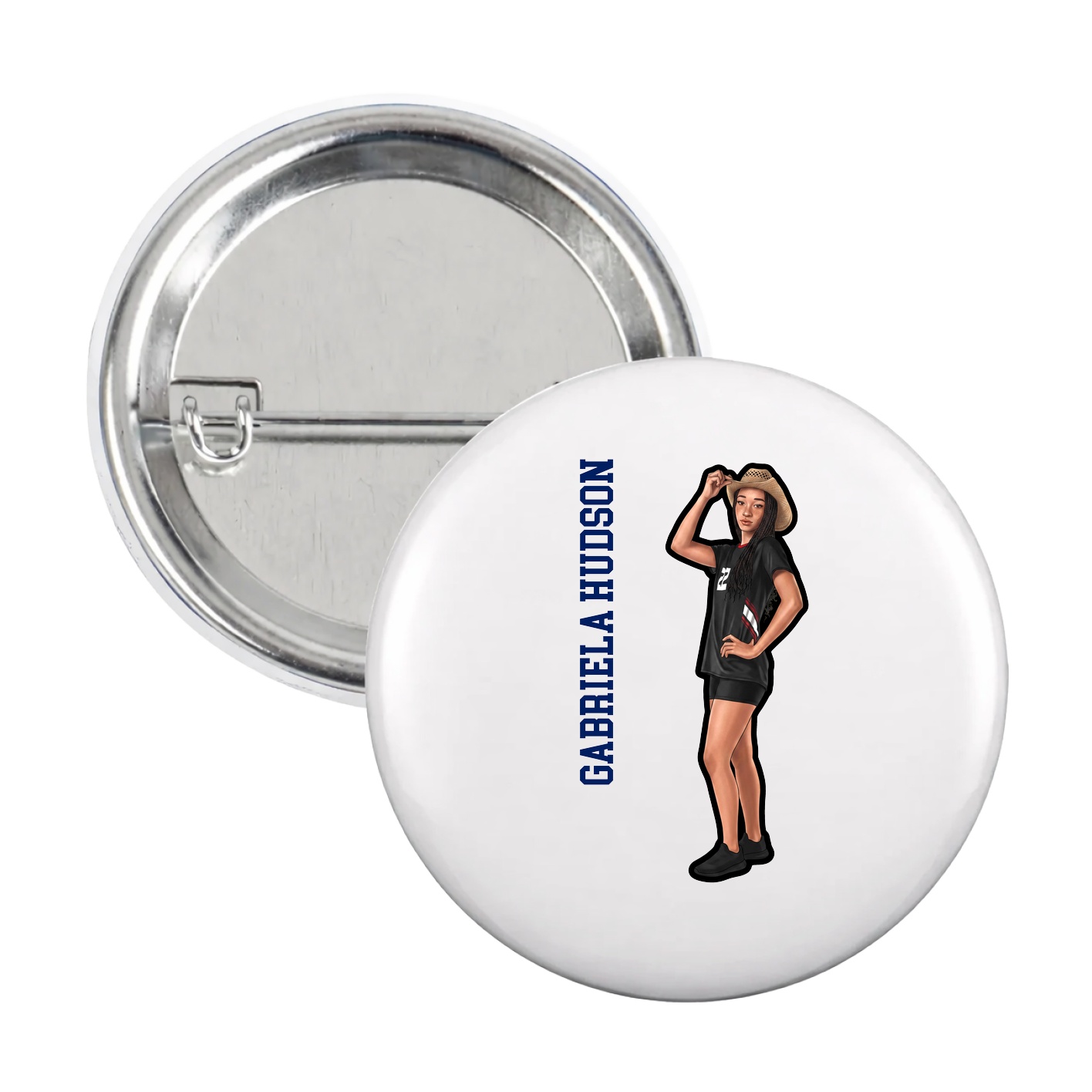 Game Day Button — Name Vertical in White
