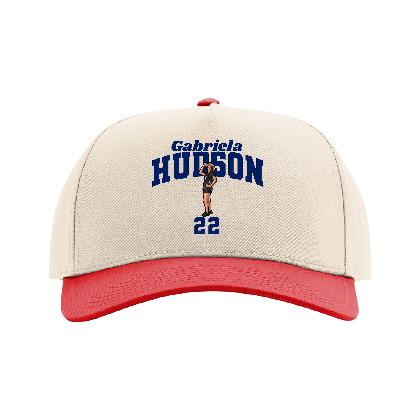 Full Fabric Five-Panel Champ Cap — Signature Arch in Cream/Red