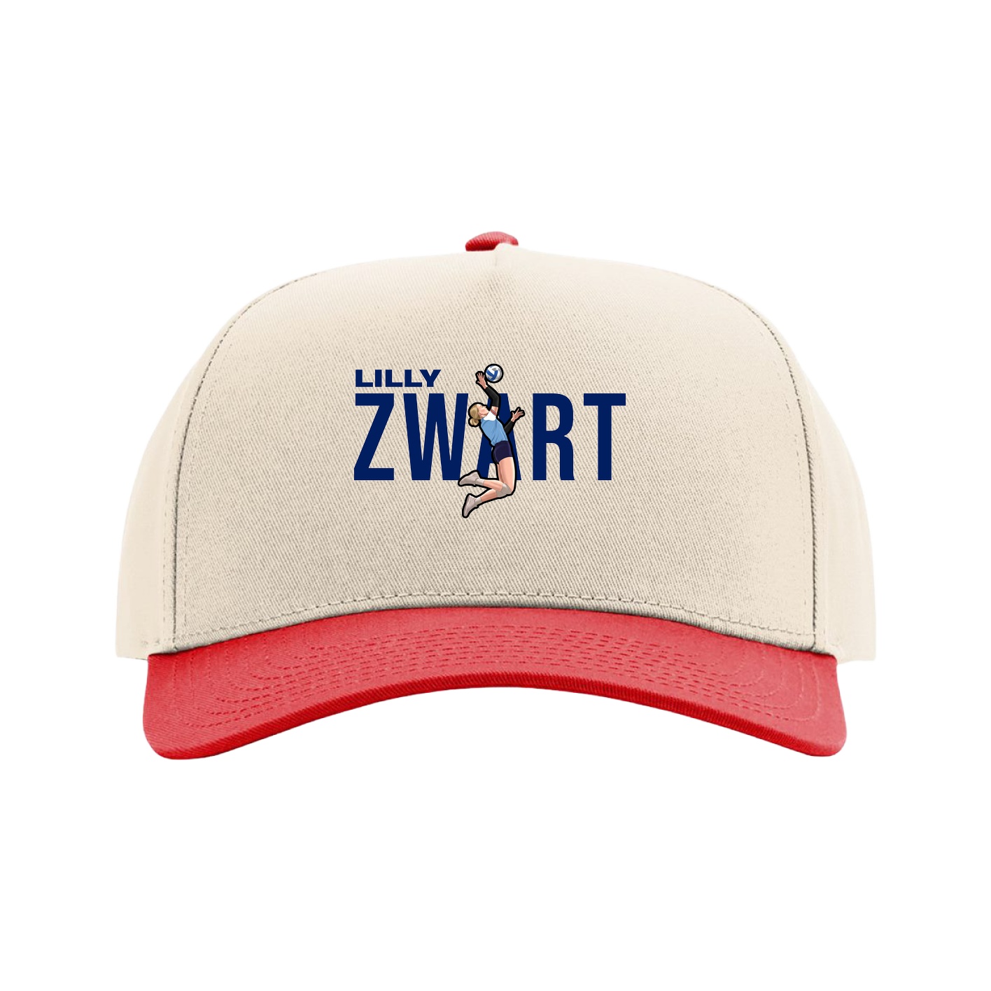 Full Fabric Five-Panel Champ Cap — Player Name in Cream/Red