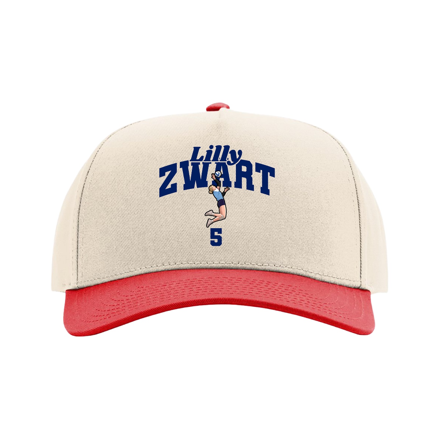 Full Fabric Five-Panel Champ Cap — Signature Arch in Cream/Red