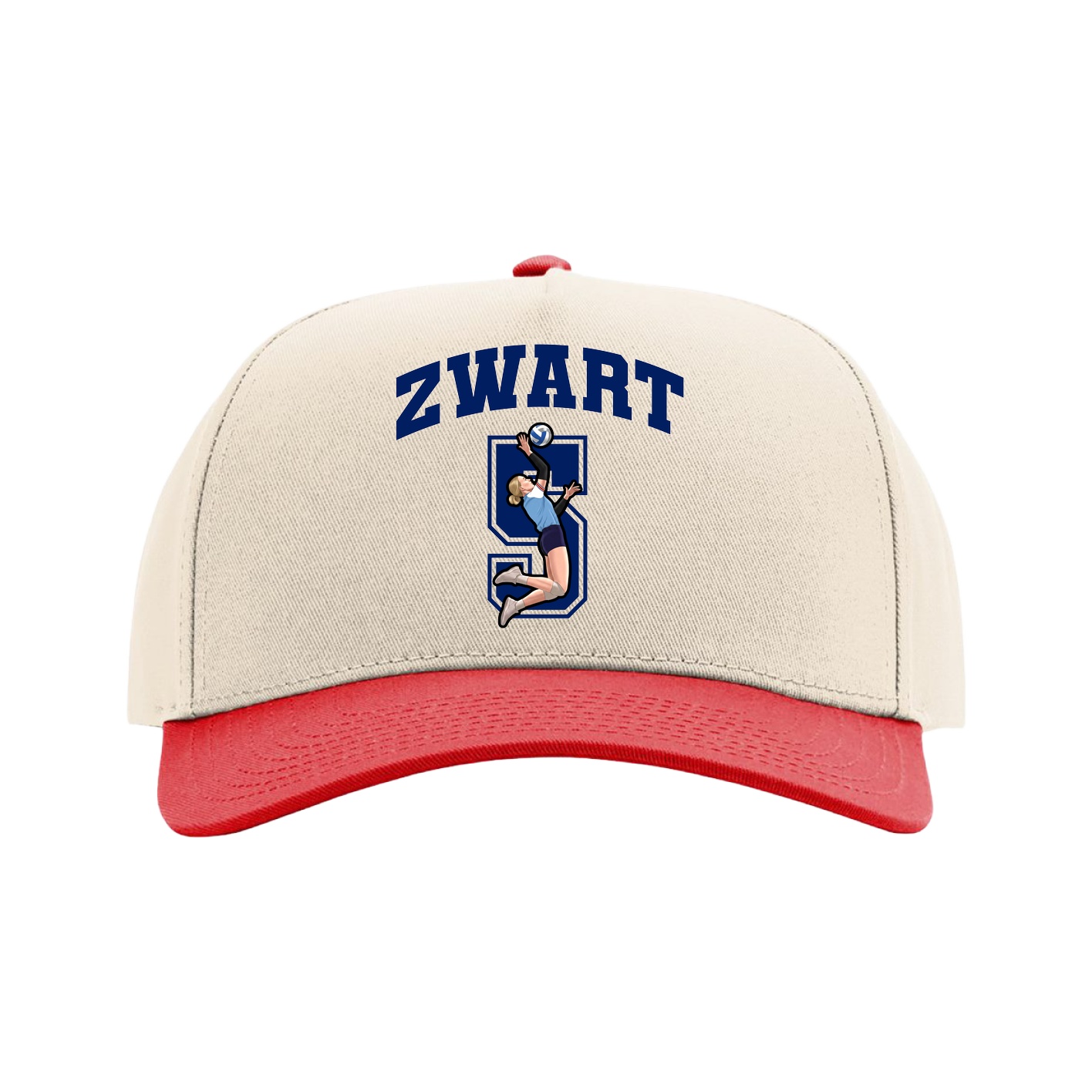 Full Fabric Five-Panel Champ Cap — Number in Cream/Red
