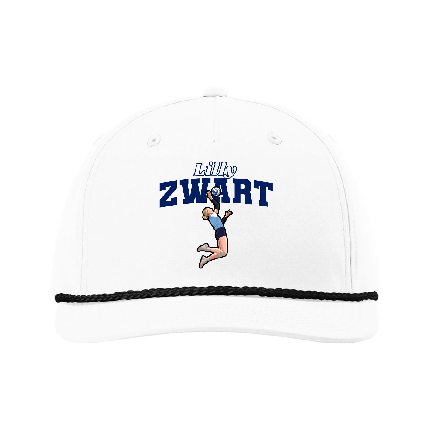 Five-Panel Classic Rope Cap — Name Arch in White