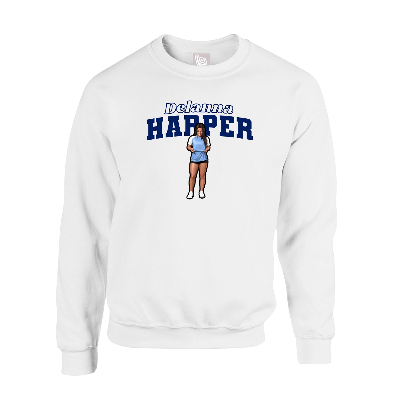 Fleece Crew — Name Arch in White