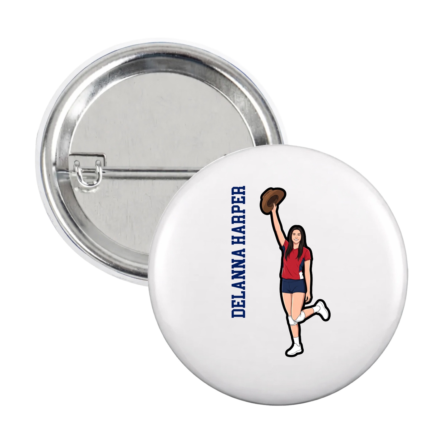 Game Day Button — Name Vertical in White
