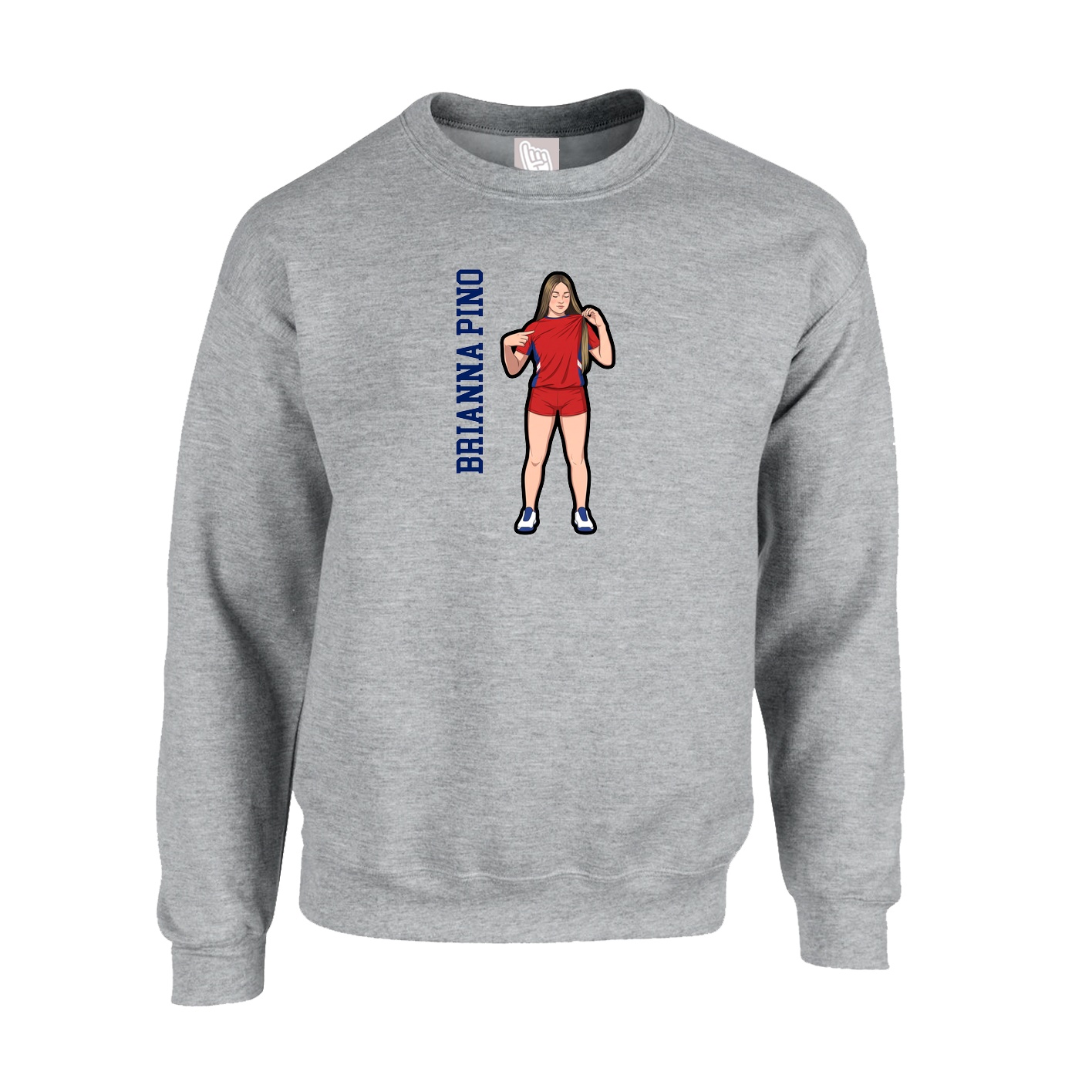 Fleece Crew — Name Vertical in Grey